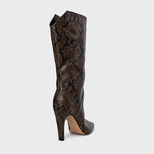Bota Bico Alongado Cano Alto Couro Snake Animal Print Fendi