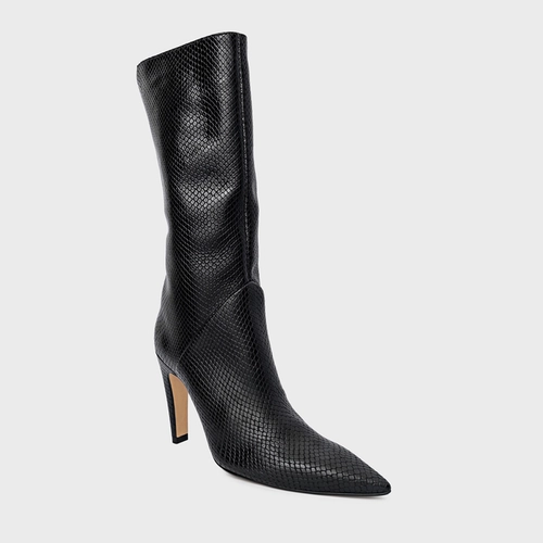 Bota Bico Alongado Cano Alto Couro Snake Preto