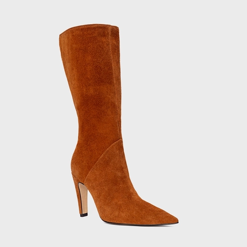 Bota Bico Alongado Cano Alto Couro Suede Marrom Ferrugem