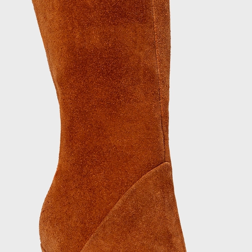 Bota Bico Alongado Cano Alto Couro Suede Marrom Ferrugem