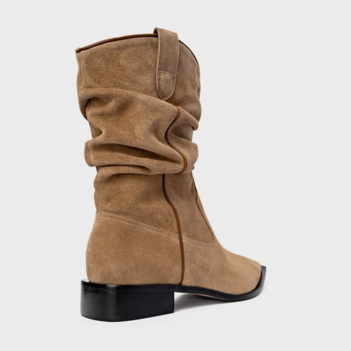 Bota Western Slouchy Couro Suede Bege Almond