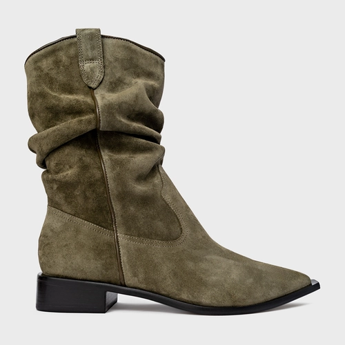 Bota Western Slouchy Couro Suede Verde Army Green