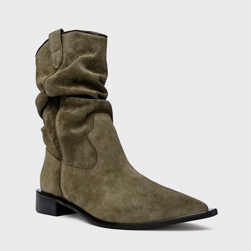 Bota Western Slouchy Couro Suede Verde Army Green