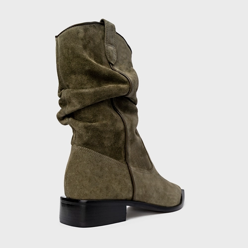Bota Western Slouchy Couro Suede Verde Army Green