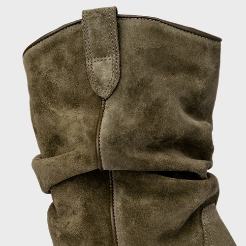 Bota Western Slouchy Couro Suede Verde Army Green