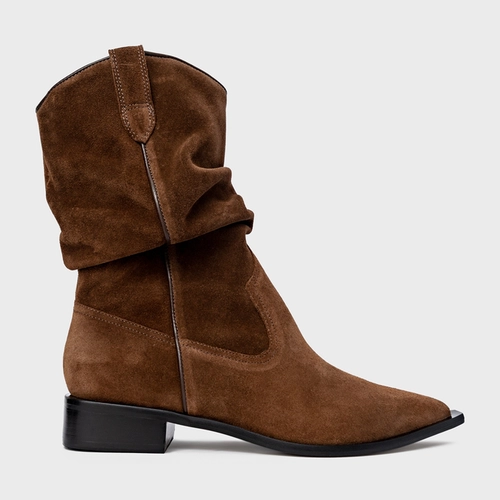 Bota Western Slouchy Couro Suede Marrom Brownie