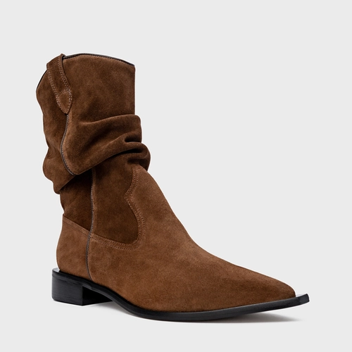 Bota Western Slouchy Couro Suede Marrom Brownie