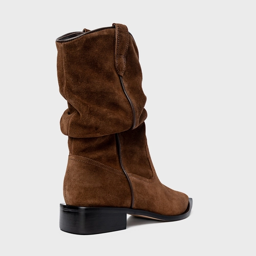 Bota Western Slouchy Couro Suede Marrom Brownie