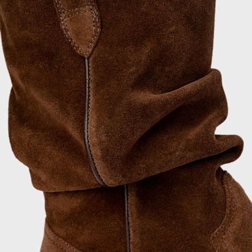 Bota Western Slouchy Couro Suede Marrom Brownie