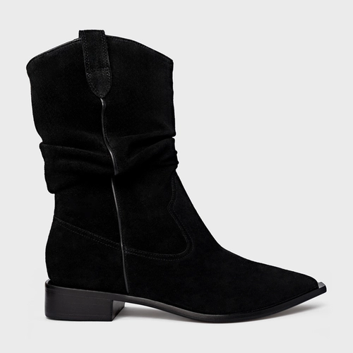 Bota Western Slouchy Couro Suede Preto