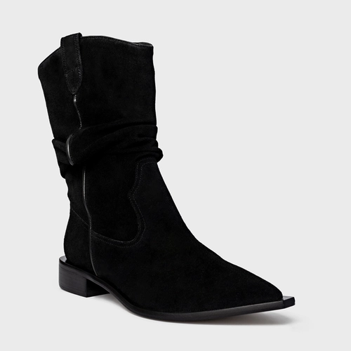 Bota Western Slouchy Couro Suede Preto