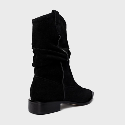 Bota Western Slouchy Couro Suede Preto