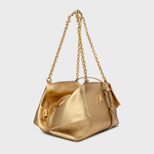 Bolsa Tiffany Média Couro Metalizado Dourado