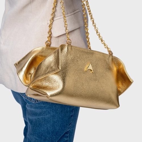 Bolsa Tiffany Média Couro Metalizado Dourado