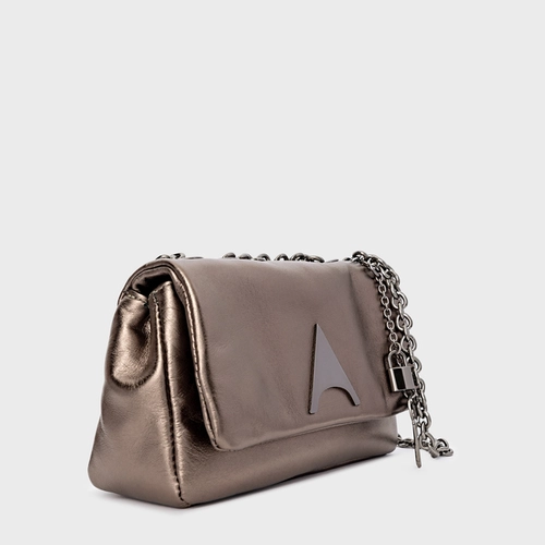 Bolsa Tiracolo Awake Pequena Couro Metalizado Prata Old