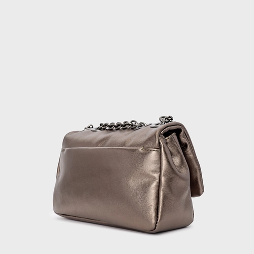 Bolsa Tiracolo Awake Pequena Couro Metalizado Prata Old