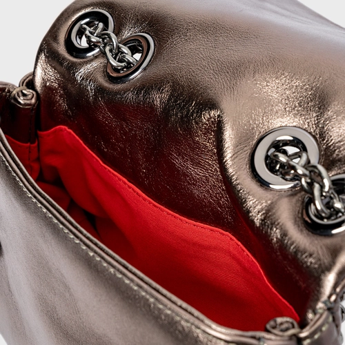 Bolsa Tiracolo Awake Pequena Couro Metalizado Prata Old