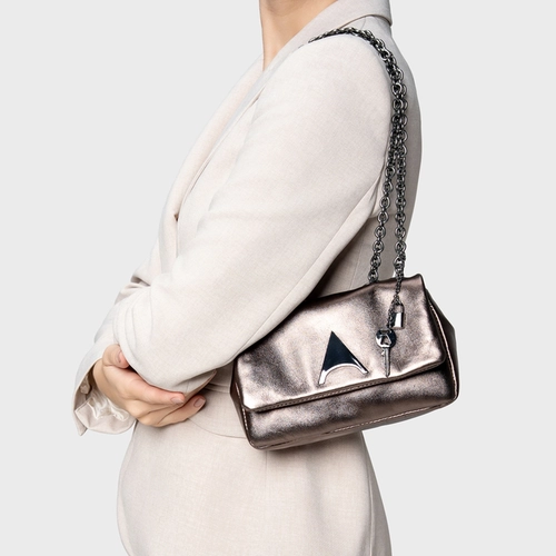 Bolsa Tiracolo Awake Pequena Couro Metalizado Prata Old