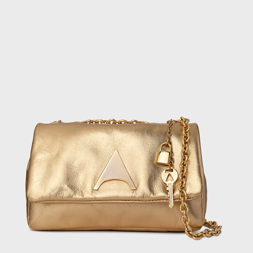 Bolsa Tiracolo Awake Pequena Couro Metalizado Dourado