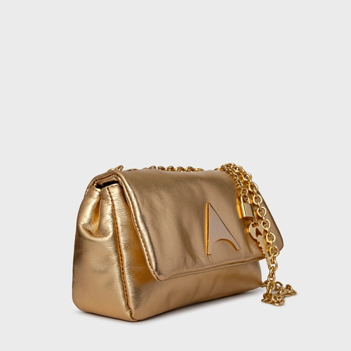 Bolsa Tiracolo Awake Pequena Couro Metalizado Dourado