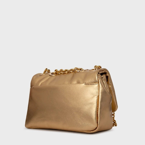 Bolsa Tiracolo Awake Pequena Couro Metalizado Dourado
