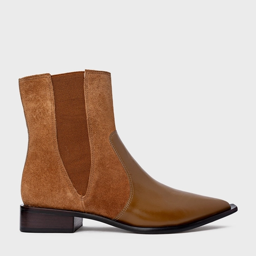 Bota Western Basic Elástico Couro Suede Marrom Saddle