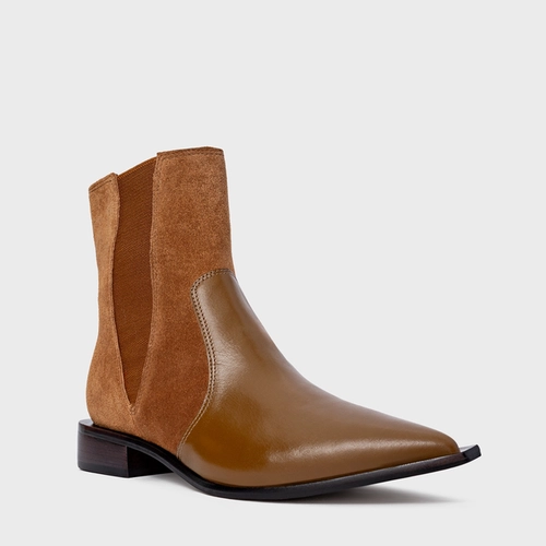 Bota Western Basic Elástico Couro Suede Marrom Saddle