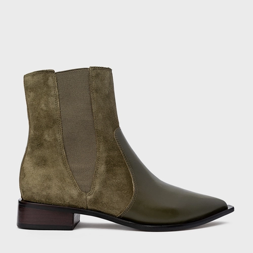Bota Western Basic Elástico Couro Suede Verde Army Green