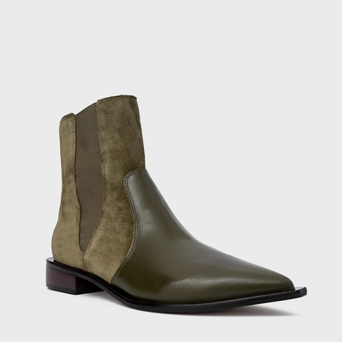 Bota Western Basic Elástico Couro Suede Verde Army Green