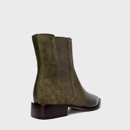 Bota Western Basic Elástico Couro Suede Verde Army Green