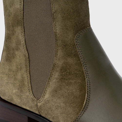 Bota Western Basic Elástico Couro Suede Verde Army Green