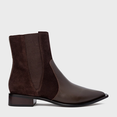 Bota Western Basic Elástico Couro Suede Marrom Ganache