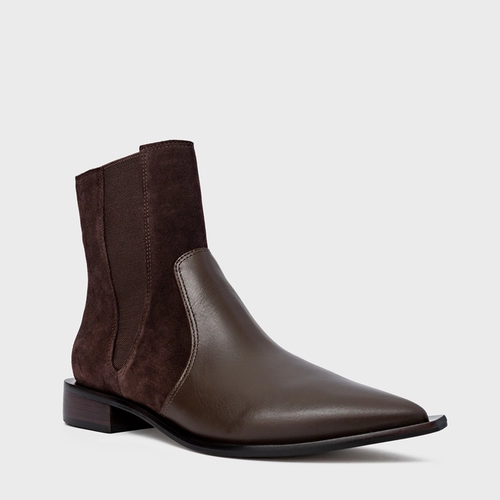 Bota Western Basic Elástico Couro Suede Marrom Ganache