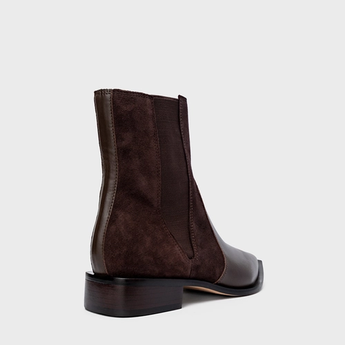 Bota Western Basic Elástico Couro Suede Marrom Ganache