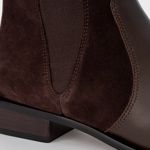 Bota Western Basic Elástico Couro Suede Marrom Ganache