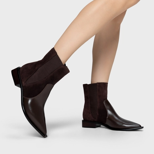 Bota Western Basic Elástico Couro Suede Marrom Ganache