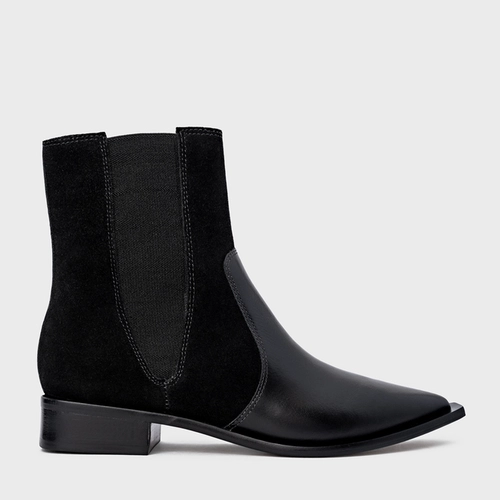 Bota Western Basic Elástico Couro Suede Preto