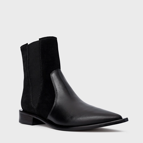 Bota Western Basic Elástico Couro Suede Preto