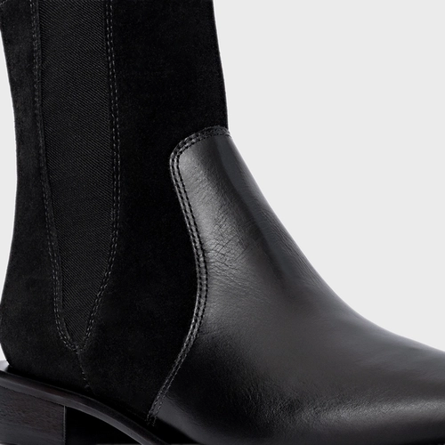 Bota Western Basic Elástico Couro Suede Preto