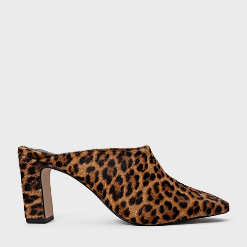 Mule Essential Salto Bloco Pelo Animal Print Honey