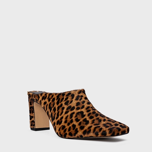 Mule Essential Salto Bloco Pelo Animal Print Honey
