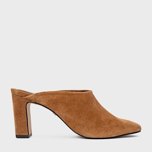 Mule Essential Salto Bloco Couro Suede Marrom Saddle
