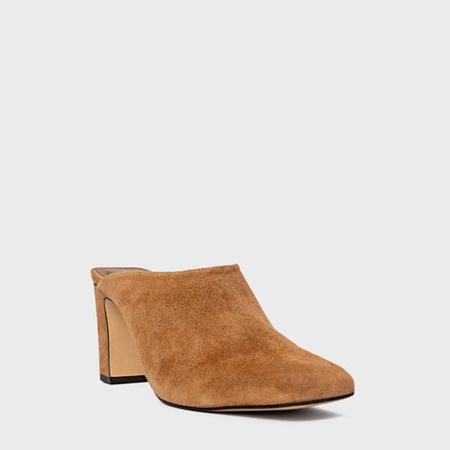 Mule Essential Salto Bloco Couro Suede Marrom Saddle