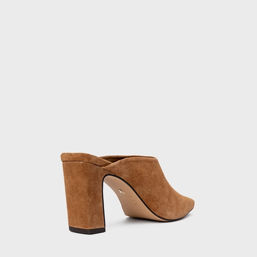 Mule Essential Salto Bloco Couro Suede Marrom Saddle