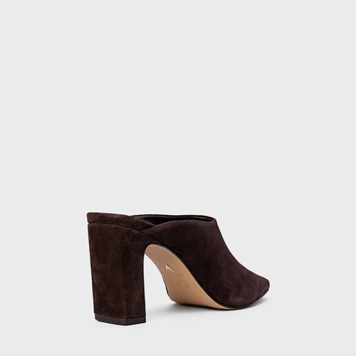 Mule Essential Salto Bloco Couro Suede Marrom Ganache