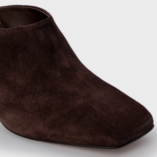 Mule Essential Salto Bloco Couro Suede Marrom Ganache