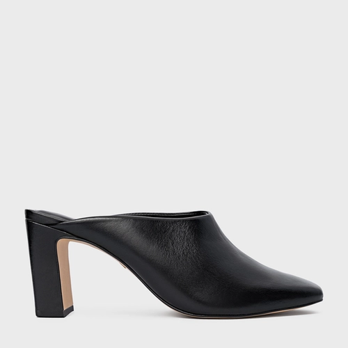 Mule Essential Salto Bloco Couro Preto
