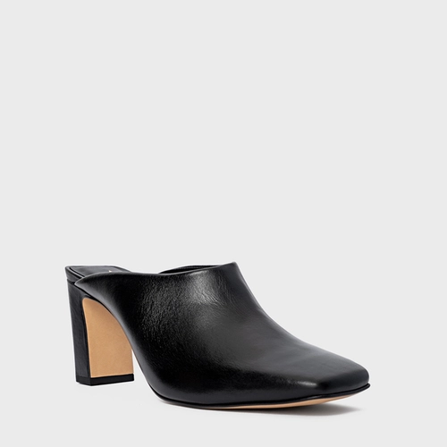 Mule Essential Salto Bloco Couro Preto