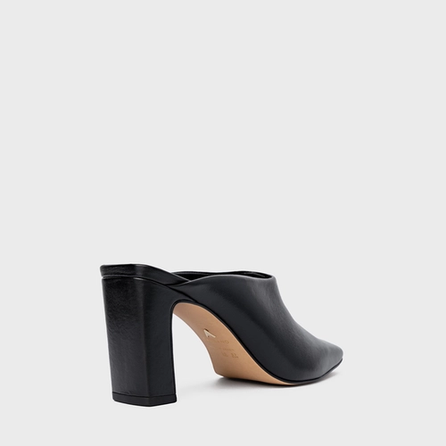 Mule Essential Salto Bloco Couro Preto