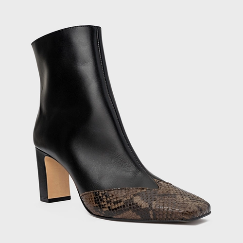 Bota Essential Snake Salto Bloco Couro Preto